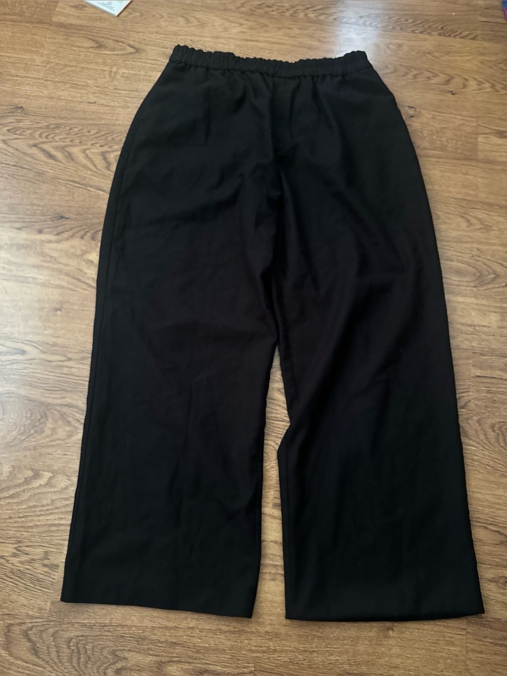 ROUCHA Black Elastic-Waist Wide-Leg Pants size C 10-14 side zipper